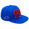 Pro Standard Bills Wordmark Script Snapback Hat in Blue - Front Right View