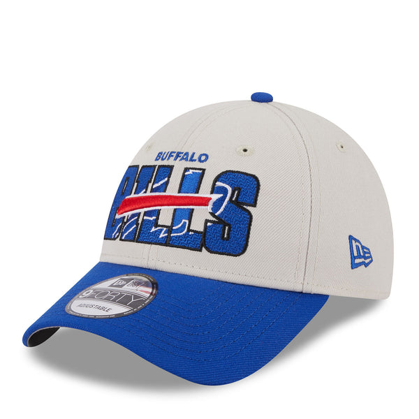 New Era Bills 2023 NFL Draft Adjustable Hat in White and Blue - Angled Left Side View
