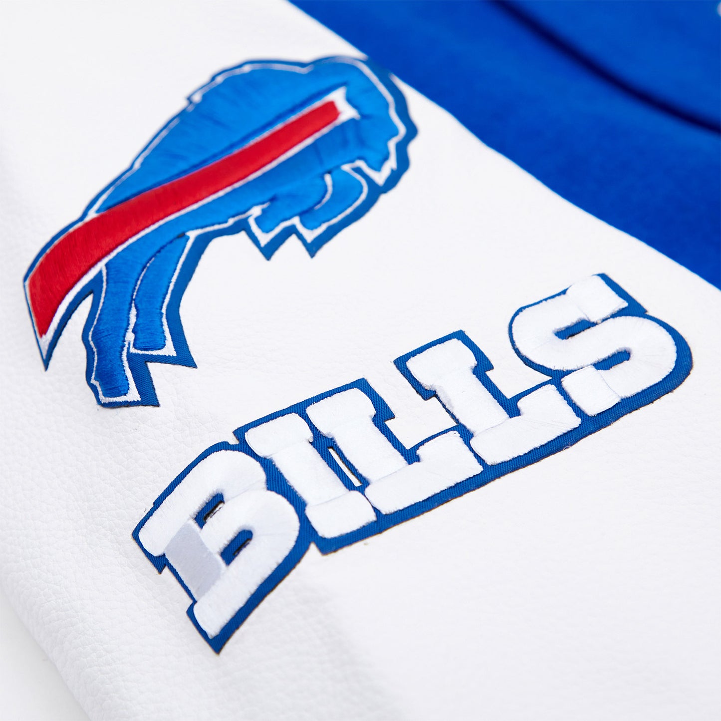 Pro Standard Buffalo Bills Varsity Jacket In Blue & White - Zoom View On Right Sleeve Logo