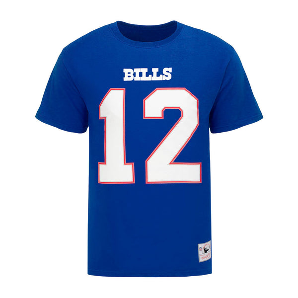 Bills Mitchell & Ness Jim Kelly Name & Number T-Shirt in Blue - Front View