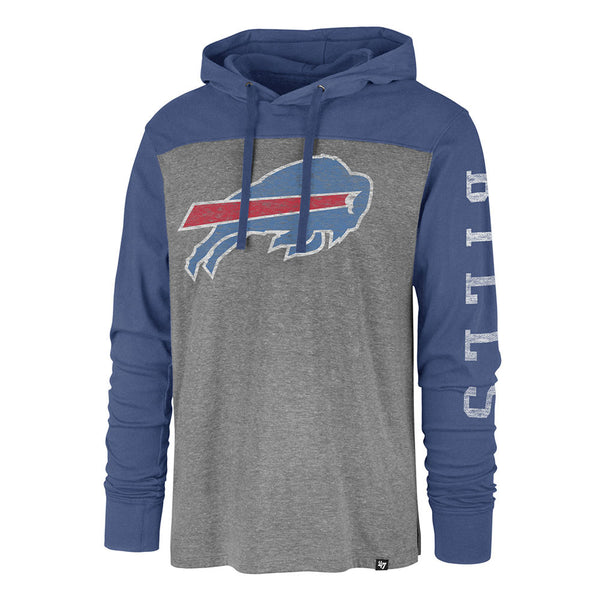 '47 Brand Buffalo Bills Team Logo Hooded T-Shirt in Grey and Blue - Front View