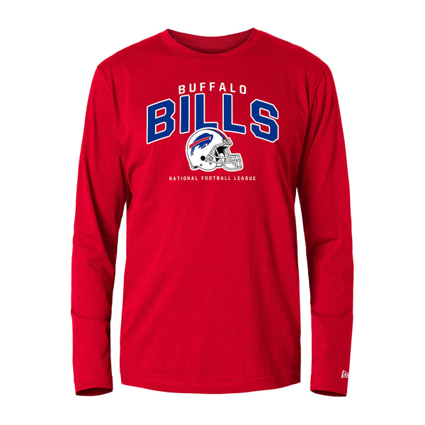New Era Bills Team Helmet Long Sleeve T-Shirt In Red - Front View