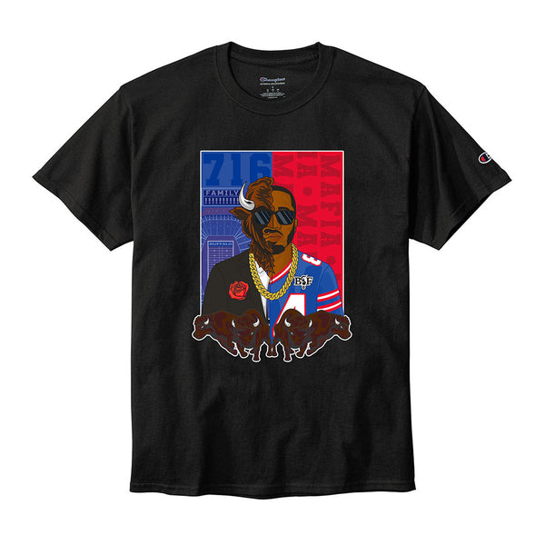 Bills x Benny Collab Split Face T-Shirt in Black - Front View