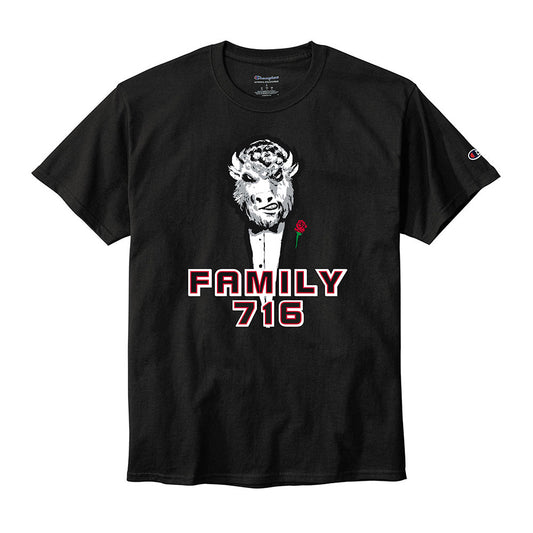 Bills x Benny Collab 716 Family T-Shirt in Black - Front View