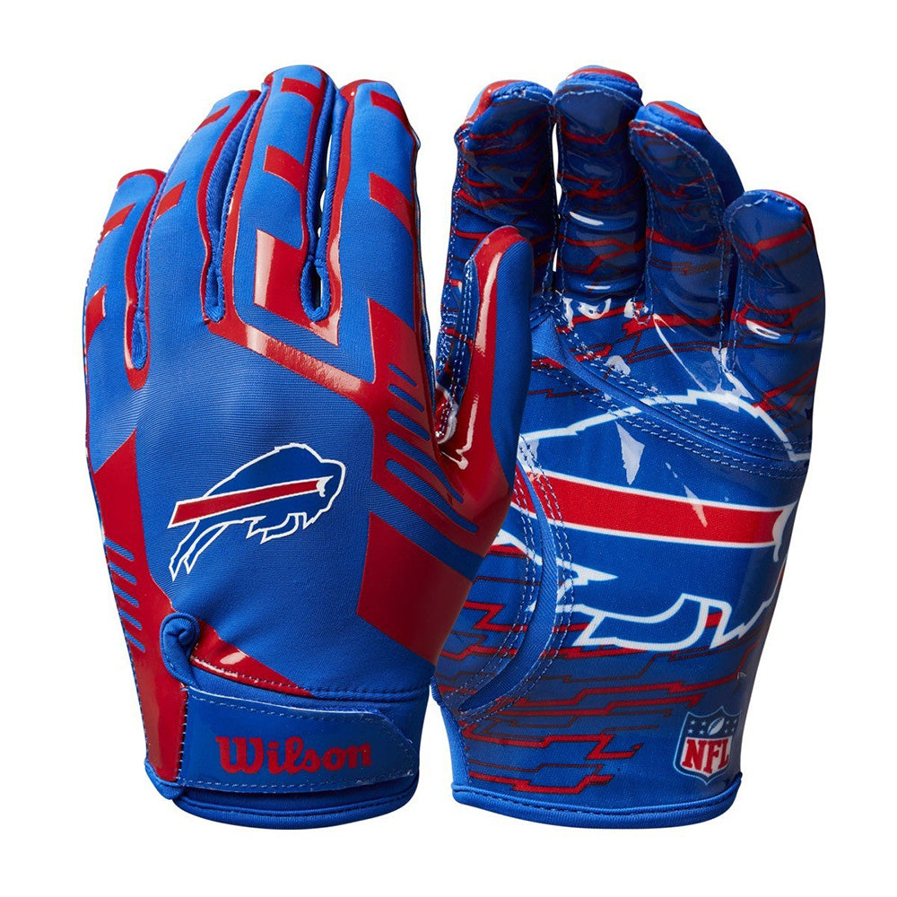 Bills Youth Stretch Fit Gloves in Blue - Front and Back View