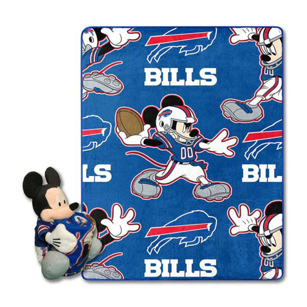 Northwest Bills Mickey Mouse Hugger with Blanket in Blue - Product Views Unfolded & Rolled Up