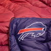 Rumpl Bills 75x52 Puffy Blanket in Blue and Red - Logo Close Up