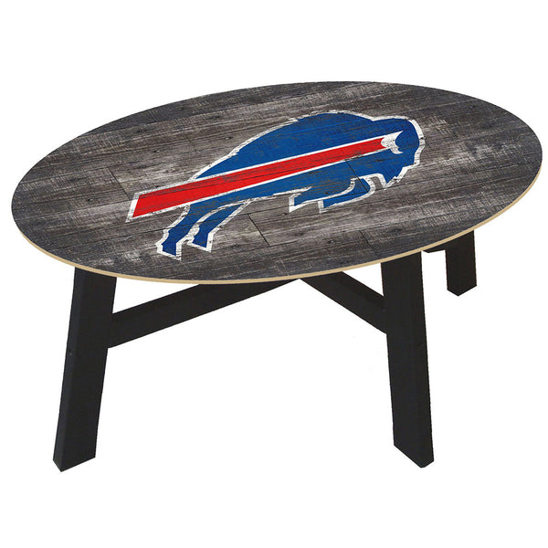 Bills Team Logo Distressed Wood Side Table in Grey, Blue and Red - Top View