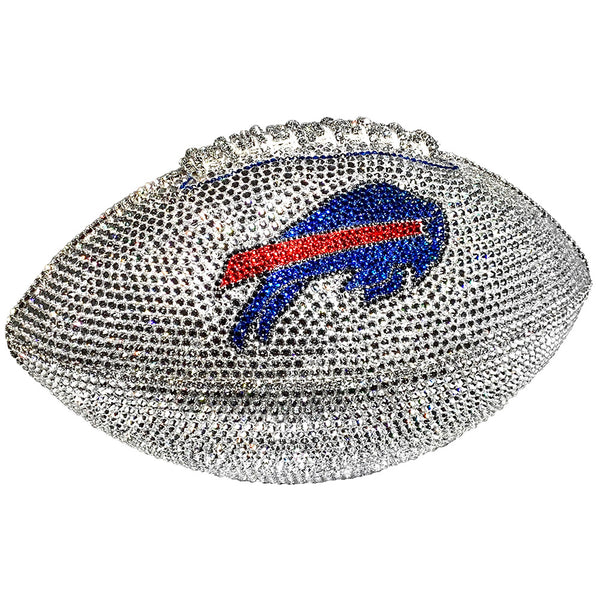 Bills Swarovski Crystal Football in Silver and Blue - Front View