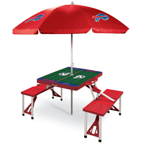 Picnic Time Bills Portable Folding Table with Seats and Umbrella - Unfolded