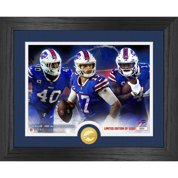 Highland Mint Buffalo Bills Allen Miller and Diggs Team Force Bronze Coin Photo Mint In Black & Blue - Front View