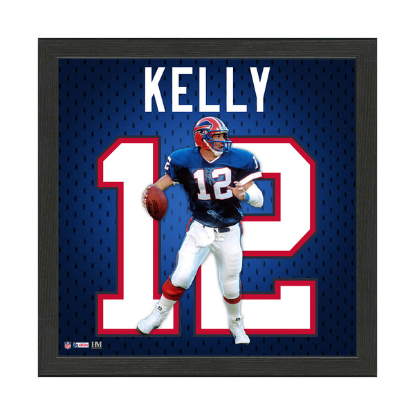 Highland Mint Jim Kelly Buffalo Bills Jersey IMPACT Frame In Black, Blue & White - Front View